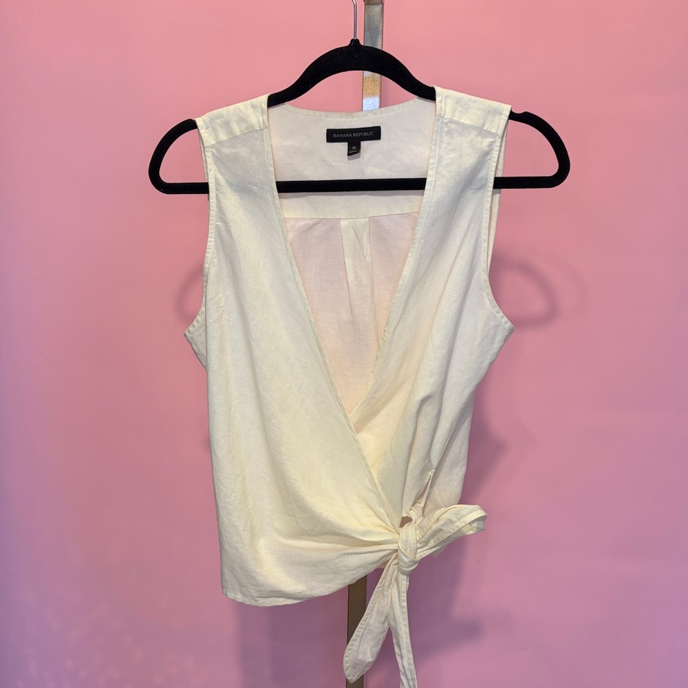 Banana Republic Linen Cream Tie-Front Blouse